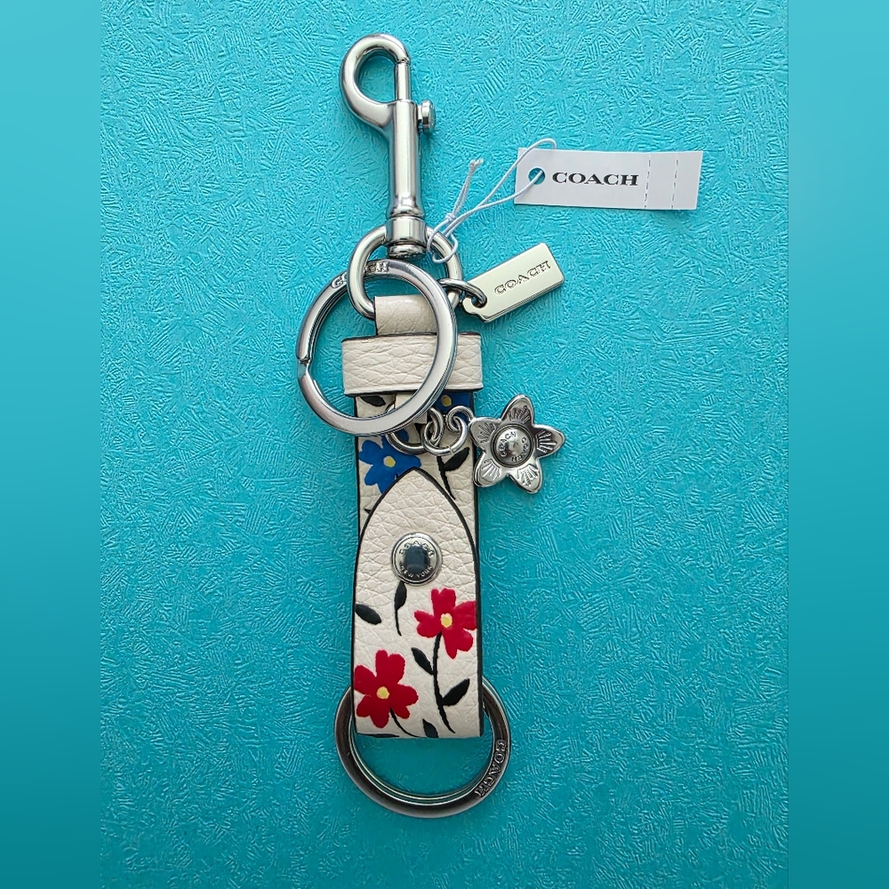 Coach Floral Printed With Flower Trigger Snap Bag Charm/Keychain